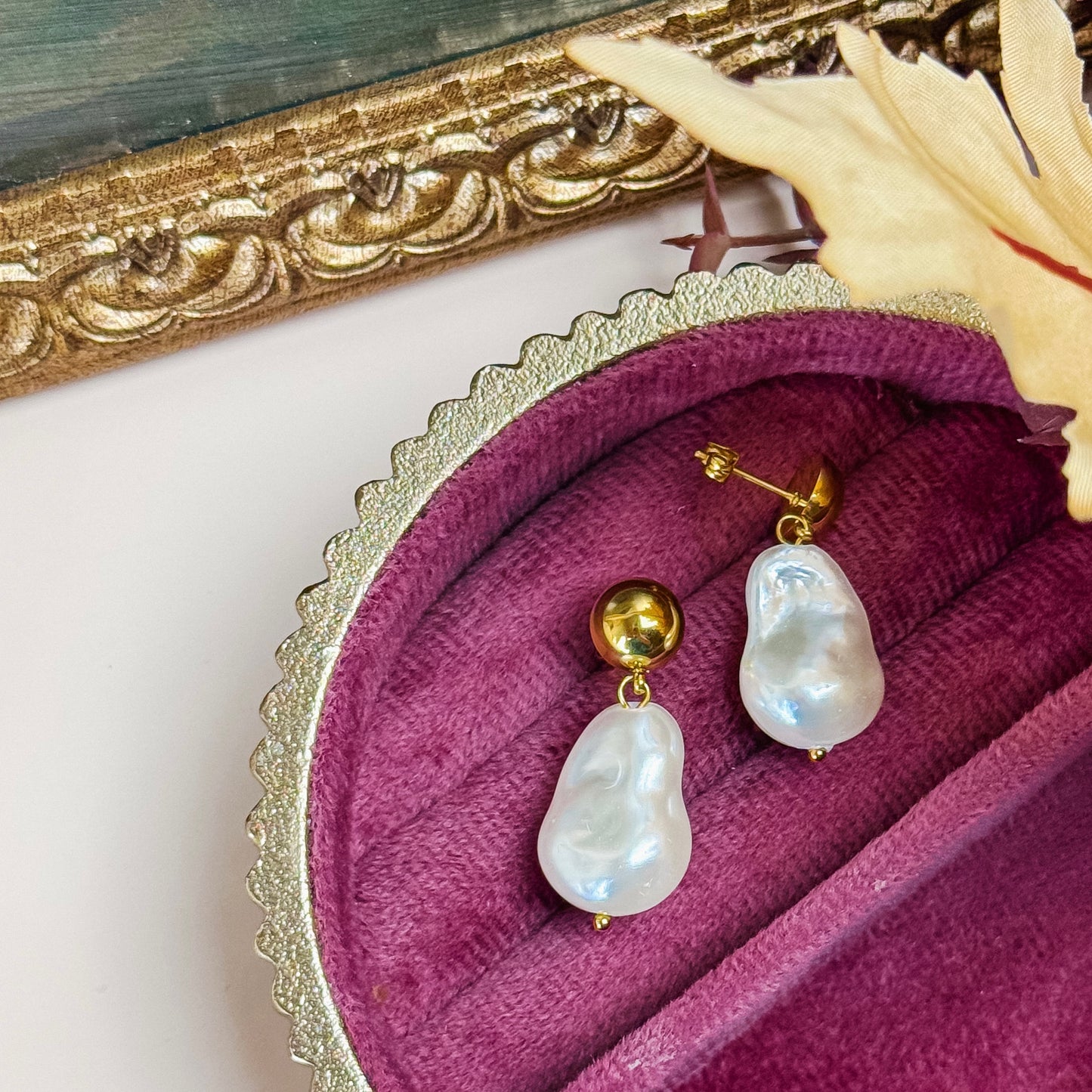 Gold Pearl Drop Earring