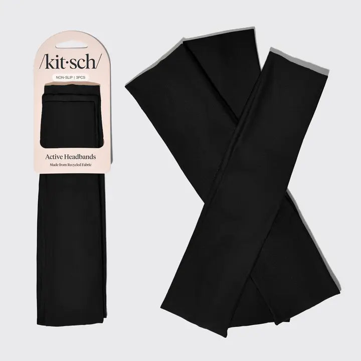 Recycled Active Headbands 3pc Set- Black