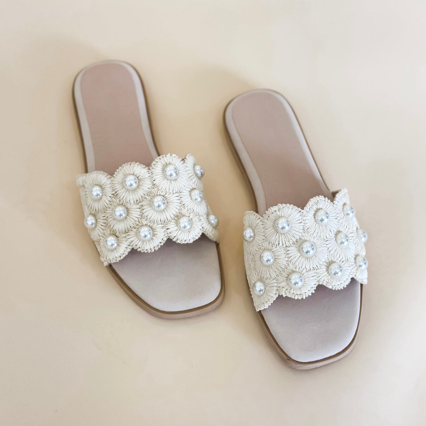 Pearl Raffia Slide Sandal