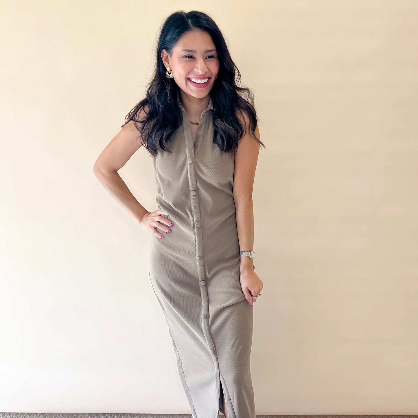 Collared Waist Midi Dress