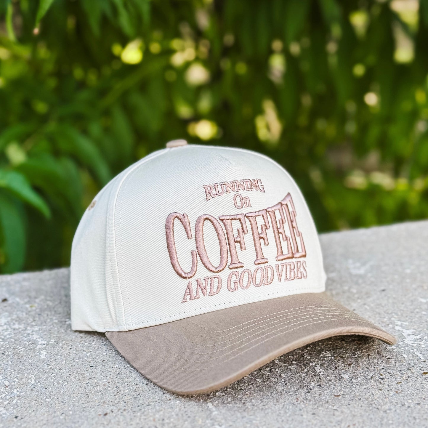Running On Coffee 3D Letter | Embroidered Two-Tone Trucker Hat