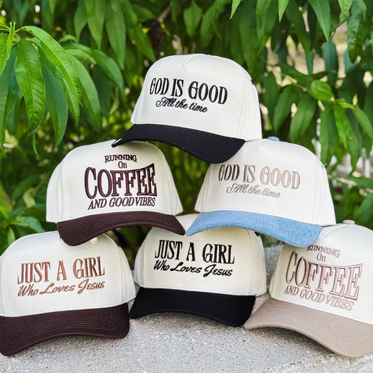 Running On Coffee 3D Letter | Embroidered Two-Tone Trucker Hat