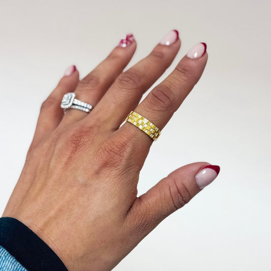 Astra Checkered CZ Band – Gold
