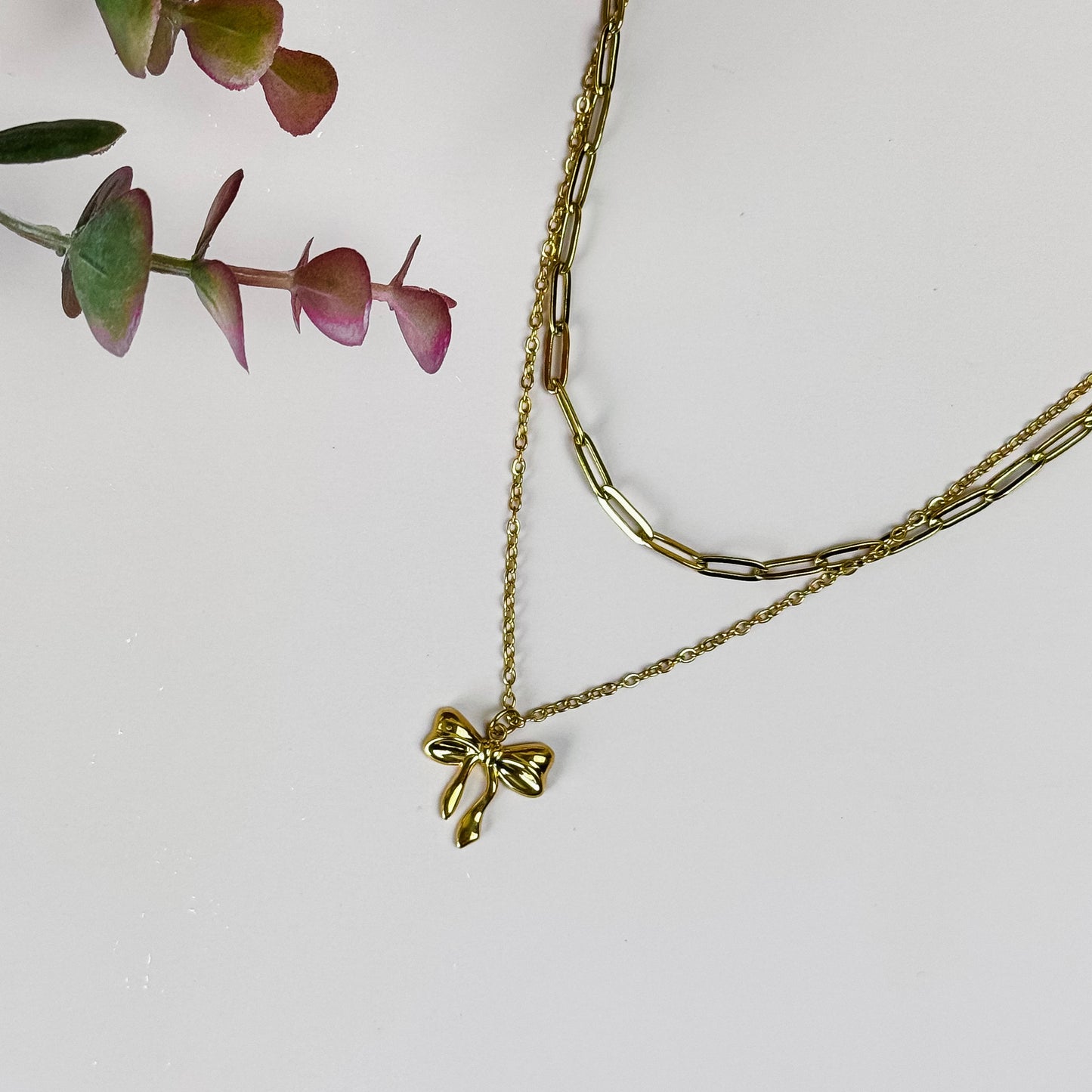 Gold Bow Layered Necklace