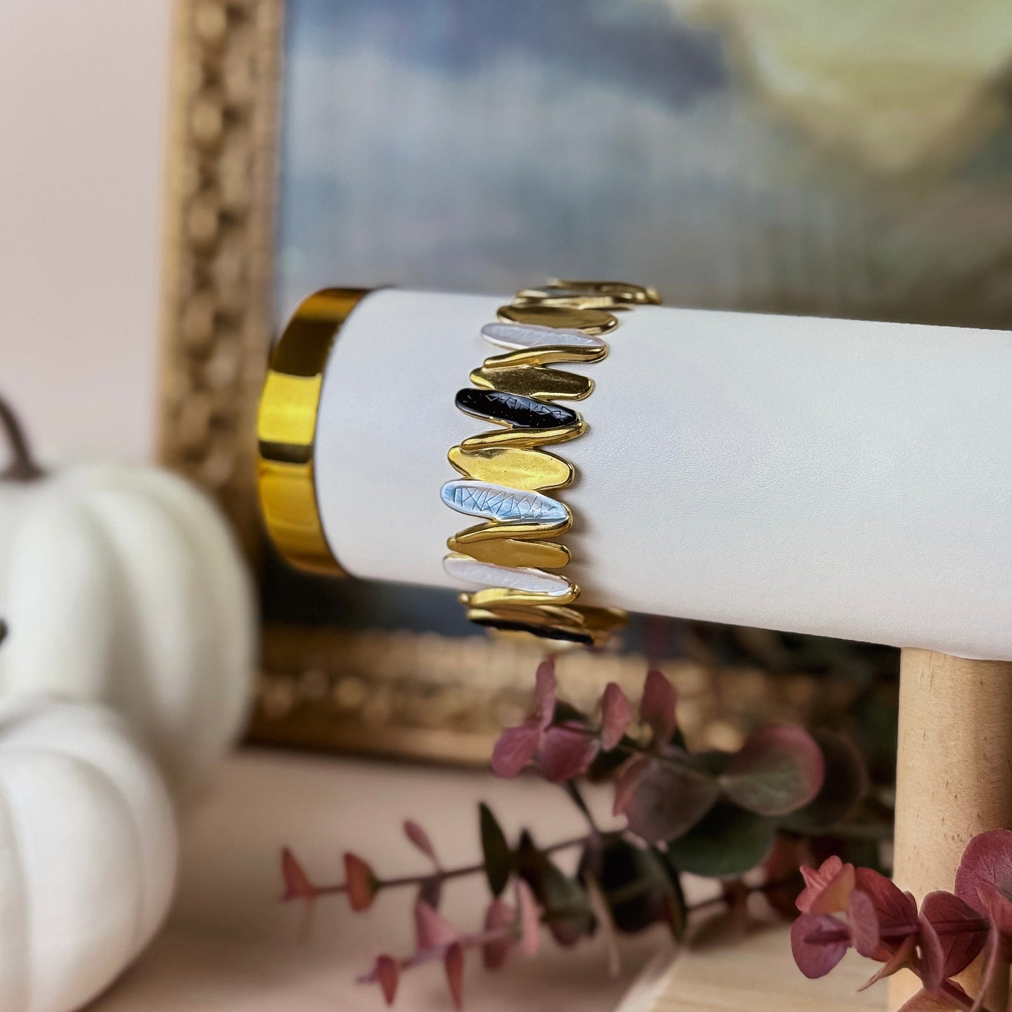 Gold Enamel Accent Cuff Bracelet