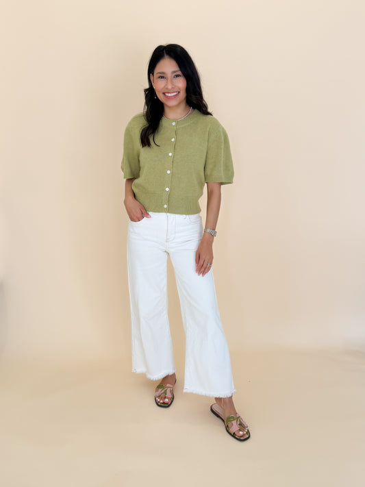 Short Sleeve Puff Sleeve Knit Cardigan Top