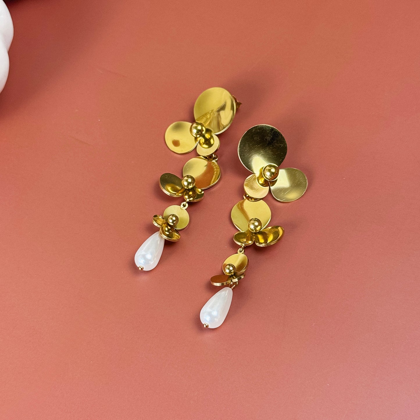 Golden Petal Drop Earrings
