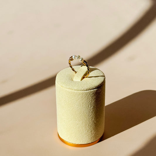 Gold Twisted Pearl Accent Ring