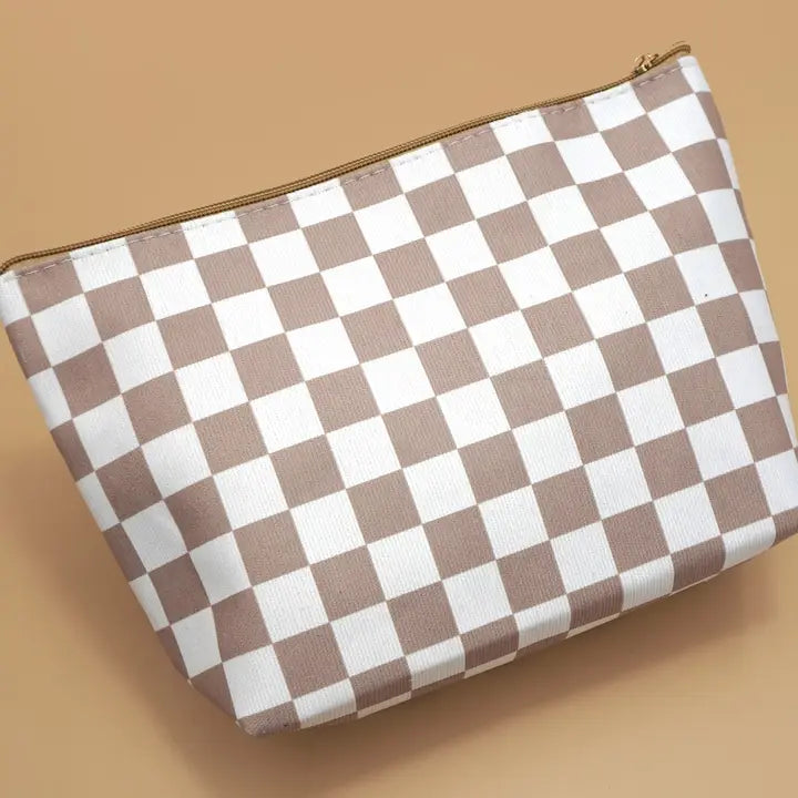 Ivory Checkered Cosmetic Bag