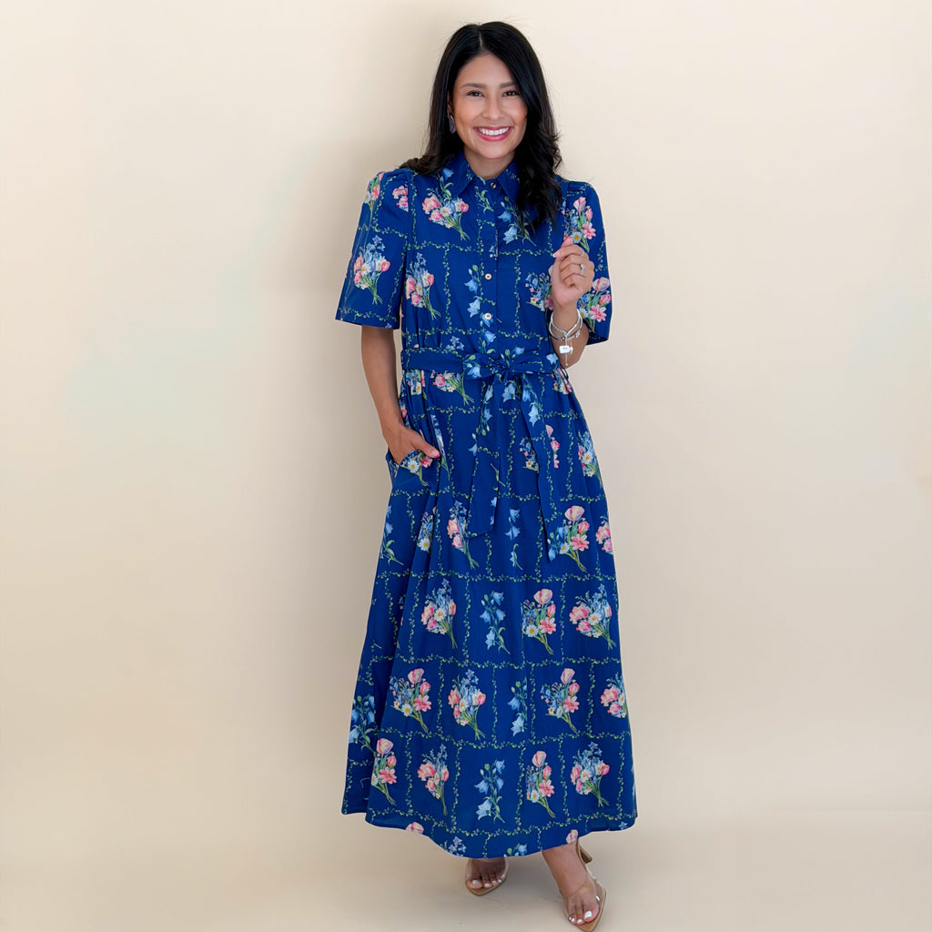 Navy Blooms Midi Dress
