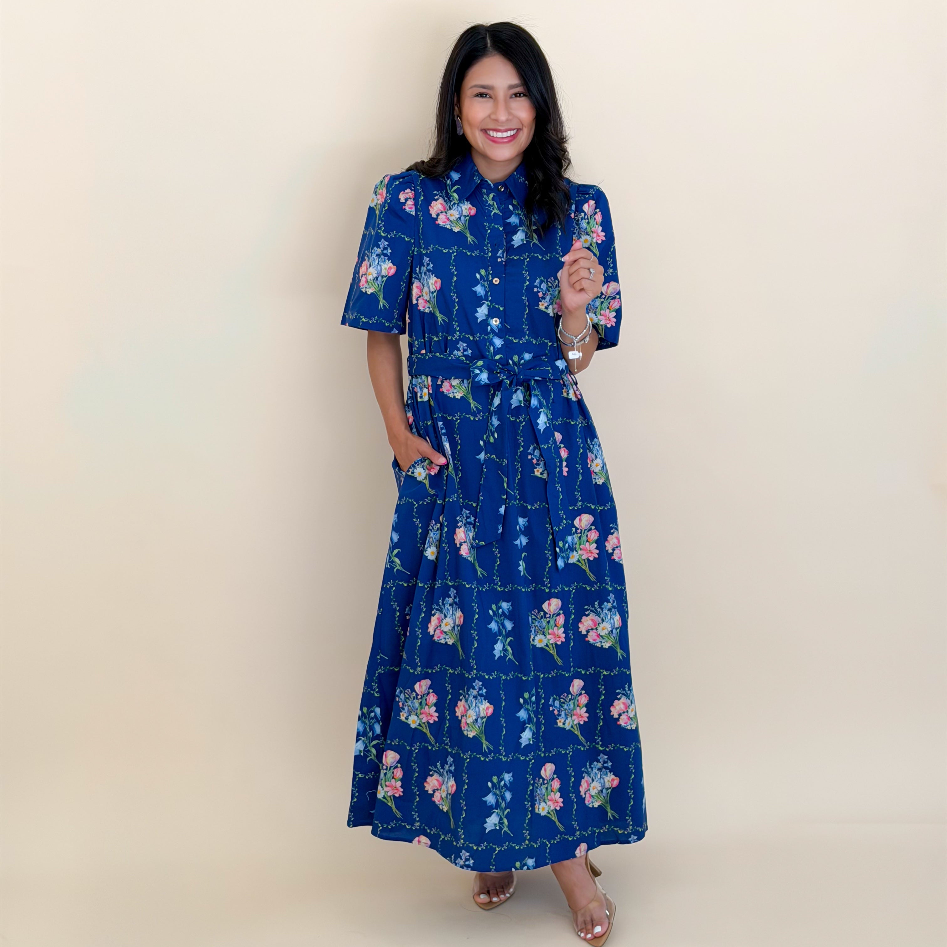 Navy Blooms Midi Dress
