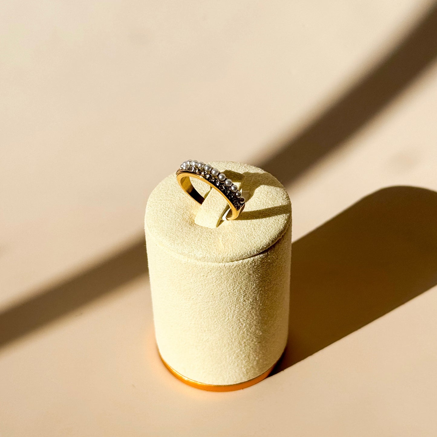 Gold Pearl & CZ Band Ring