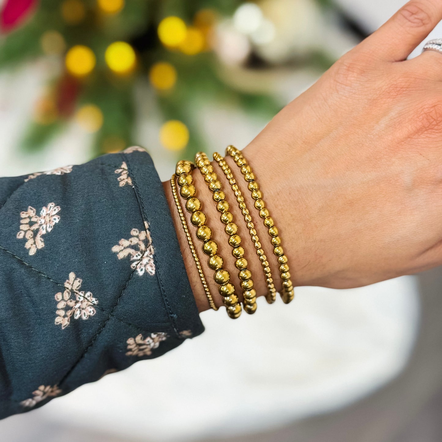 Gold Beaded Bracelet Set of 5