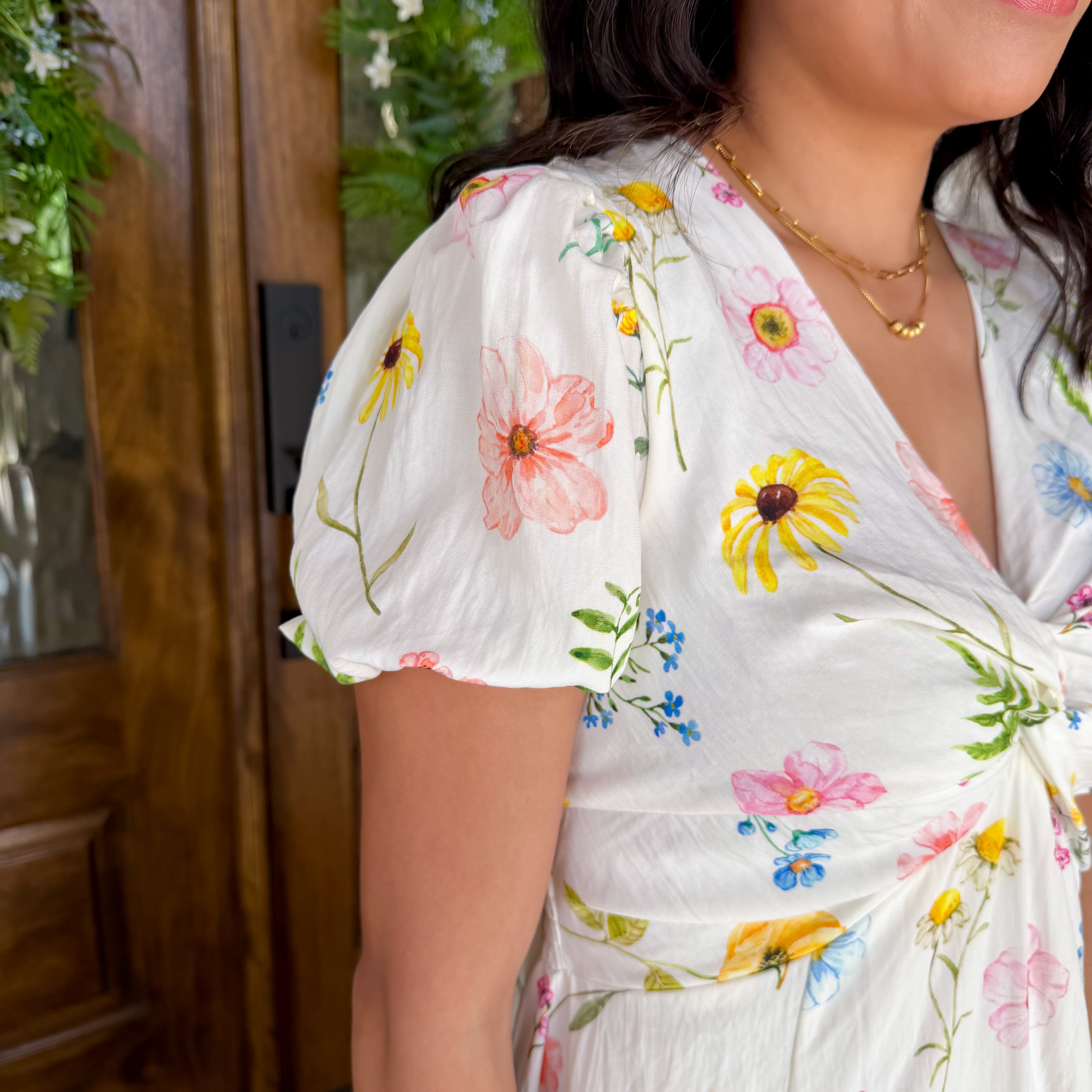Floral Twist Front Detail Midi Dress