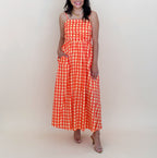 Orange Gingham Midi Dress