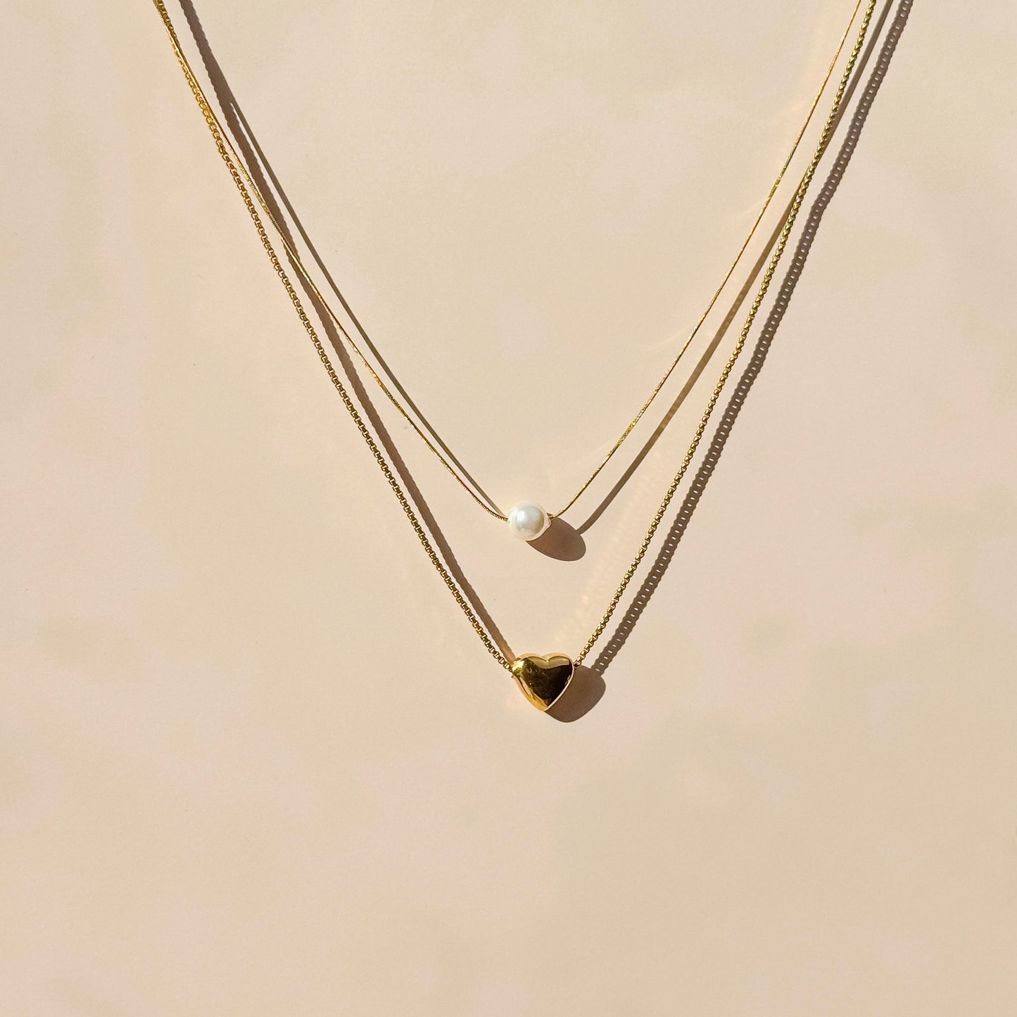 Gold Heart & Pearl Layered Necklace