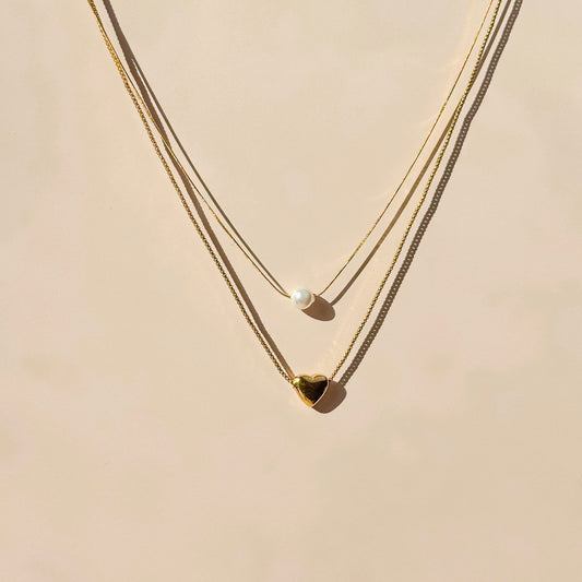 Gold Heart & Pearl Layered Necklace