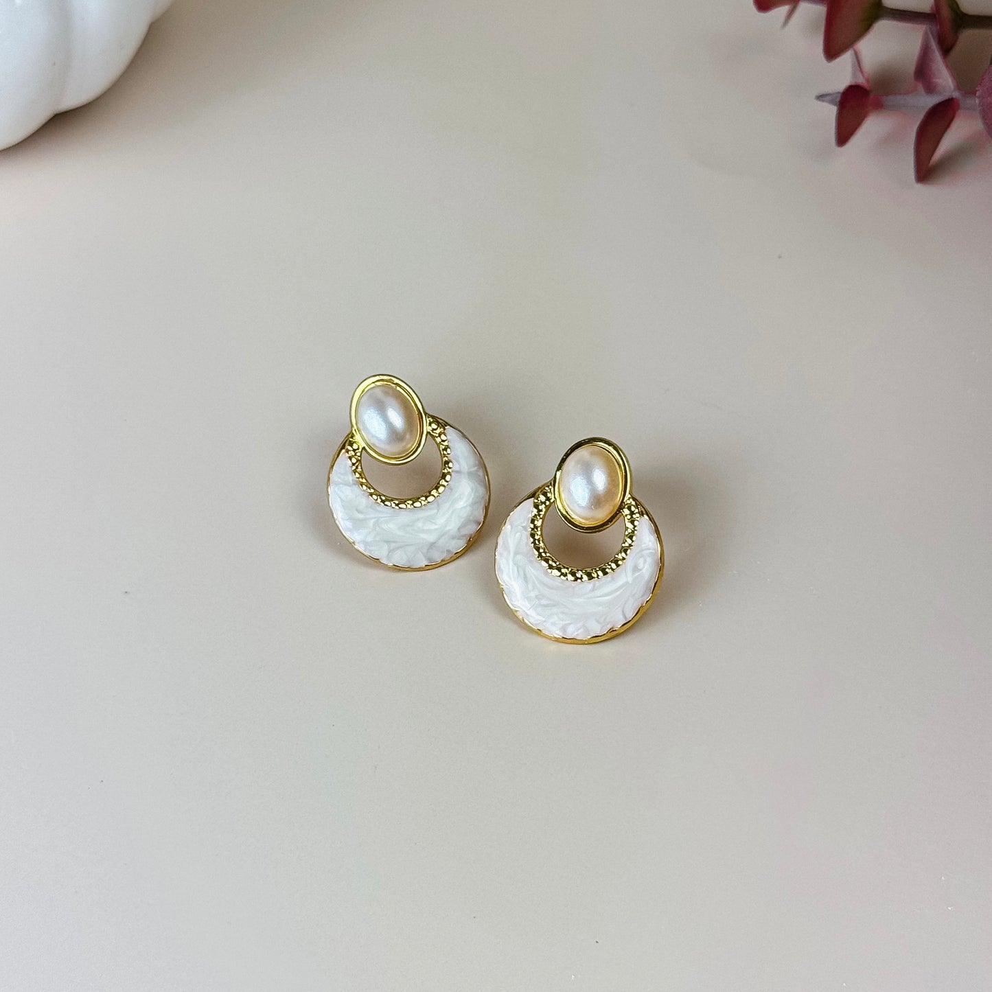 Gold Pearl Fan Earring