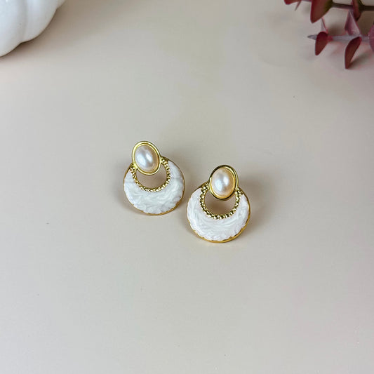 Gold Pearl Fan Earring