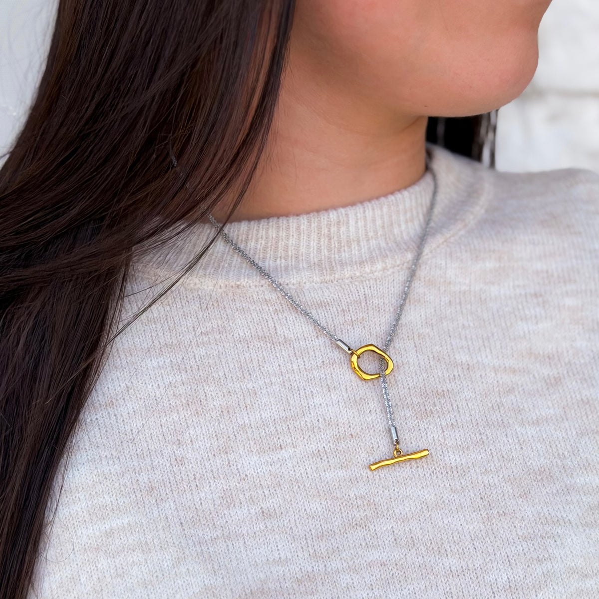 Mixed Metal Toggle Necklace