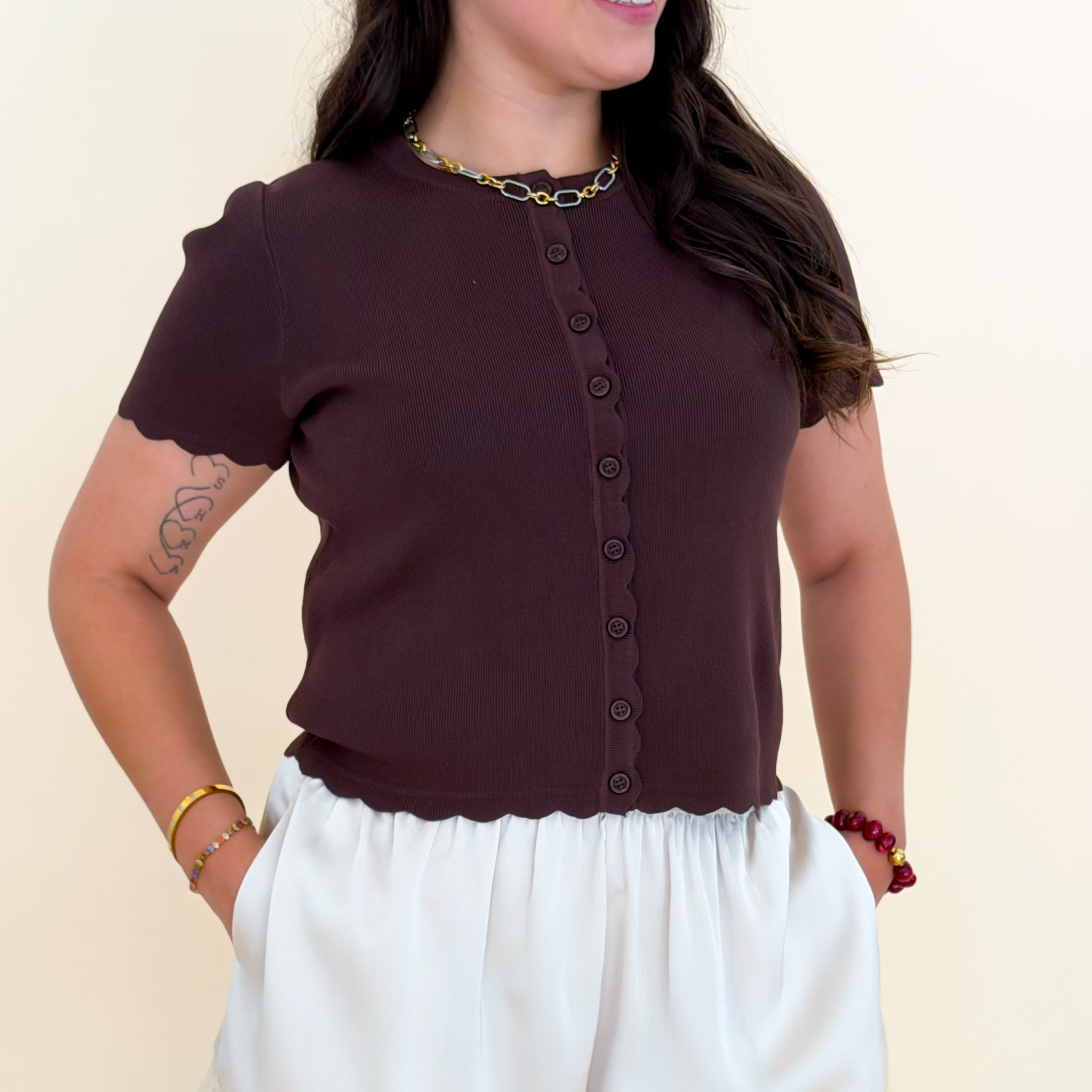 Scalloped Brown Cardigan