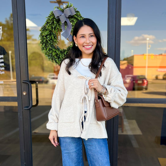 Knot Long Sleeve V-neck Cardigan