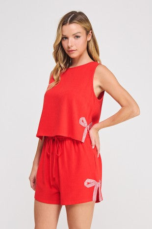 Poppy Red Bow Detail Lounge Set