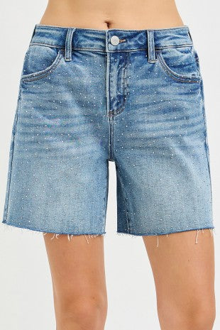 Slouchy Rhinestone Mid Length Shorts
