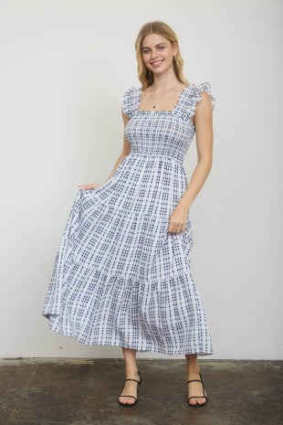Coastal Charm Plaid Midi Dress