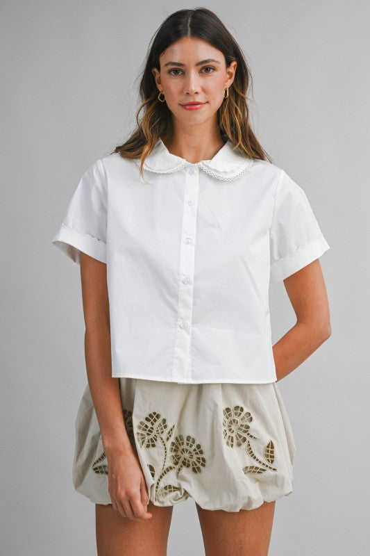Scallop Button Down Blouse
