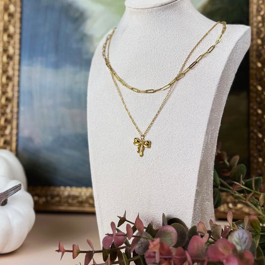Gold Bow Layered Necklace