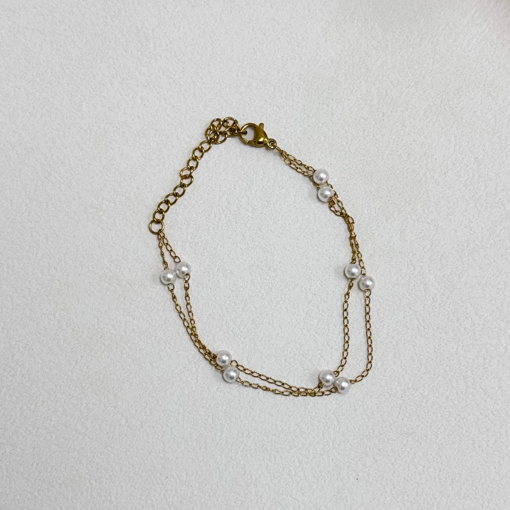 Dainty Pearl Double Chain Bracelet