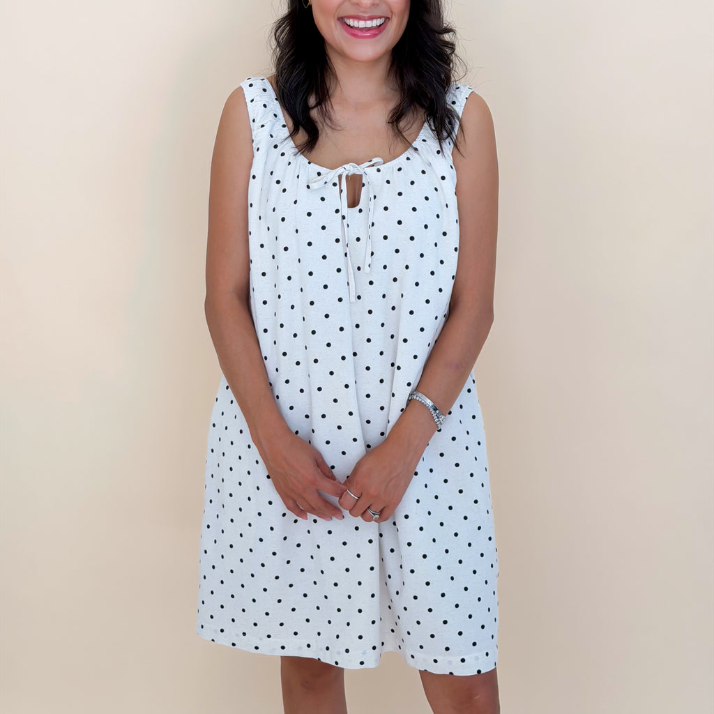Ivory Polka Dot Sleeveless Mini Dress