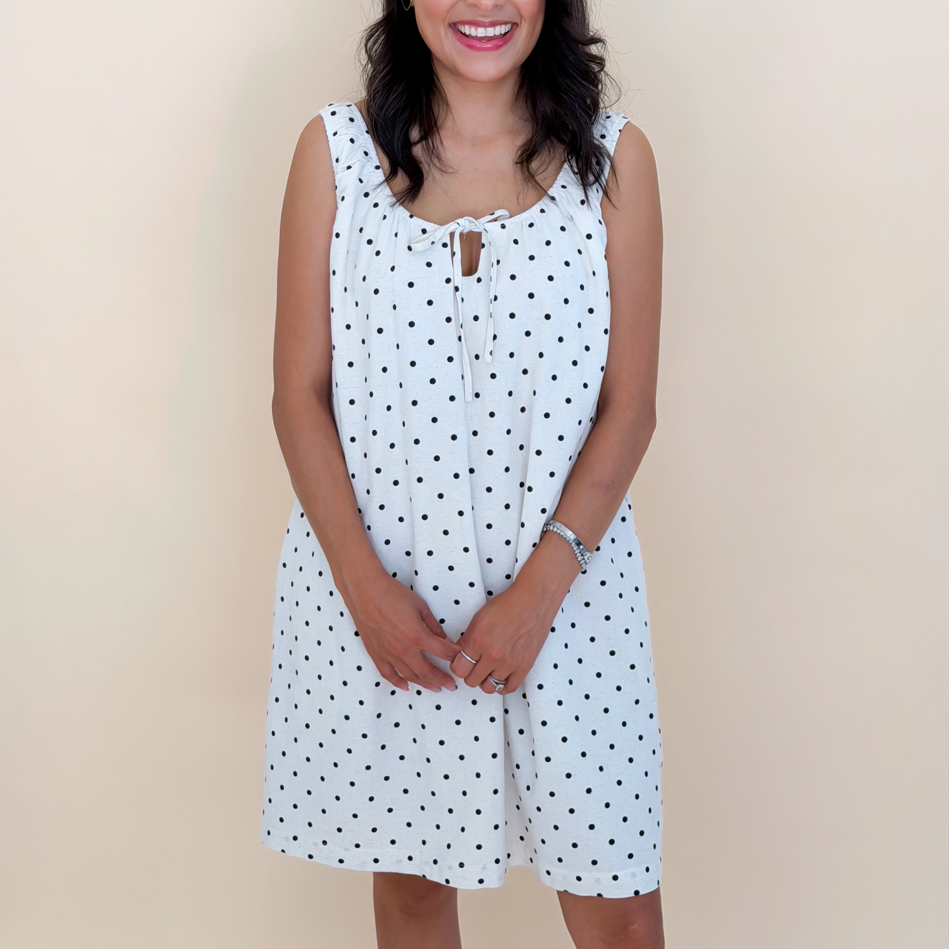 Ivory Polka Dot Sleeveless Mini Dress