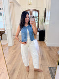 Flower Pocket Denim Vest