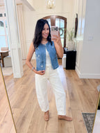 Flower Pocket Denim Vest