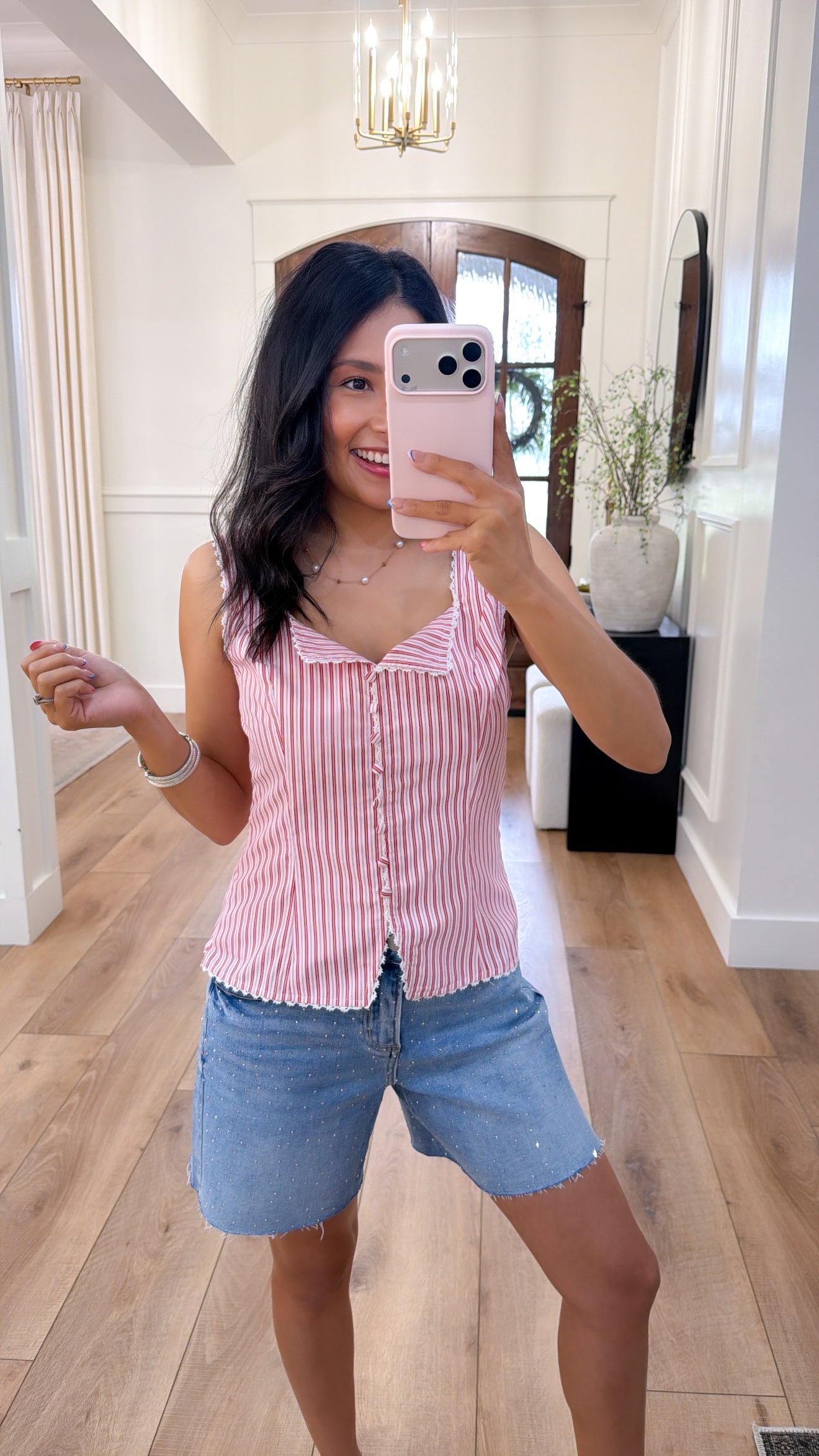 Cherry Gingham Lace Trim Top