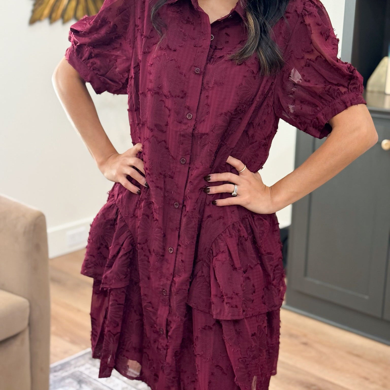 Berry Bliss Lace Shirt Dress