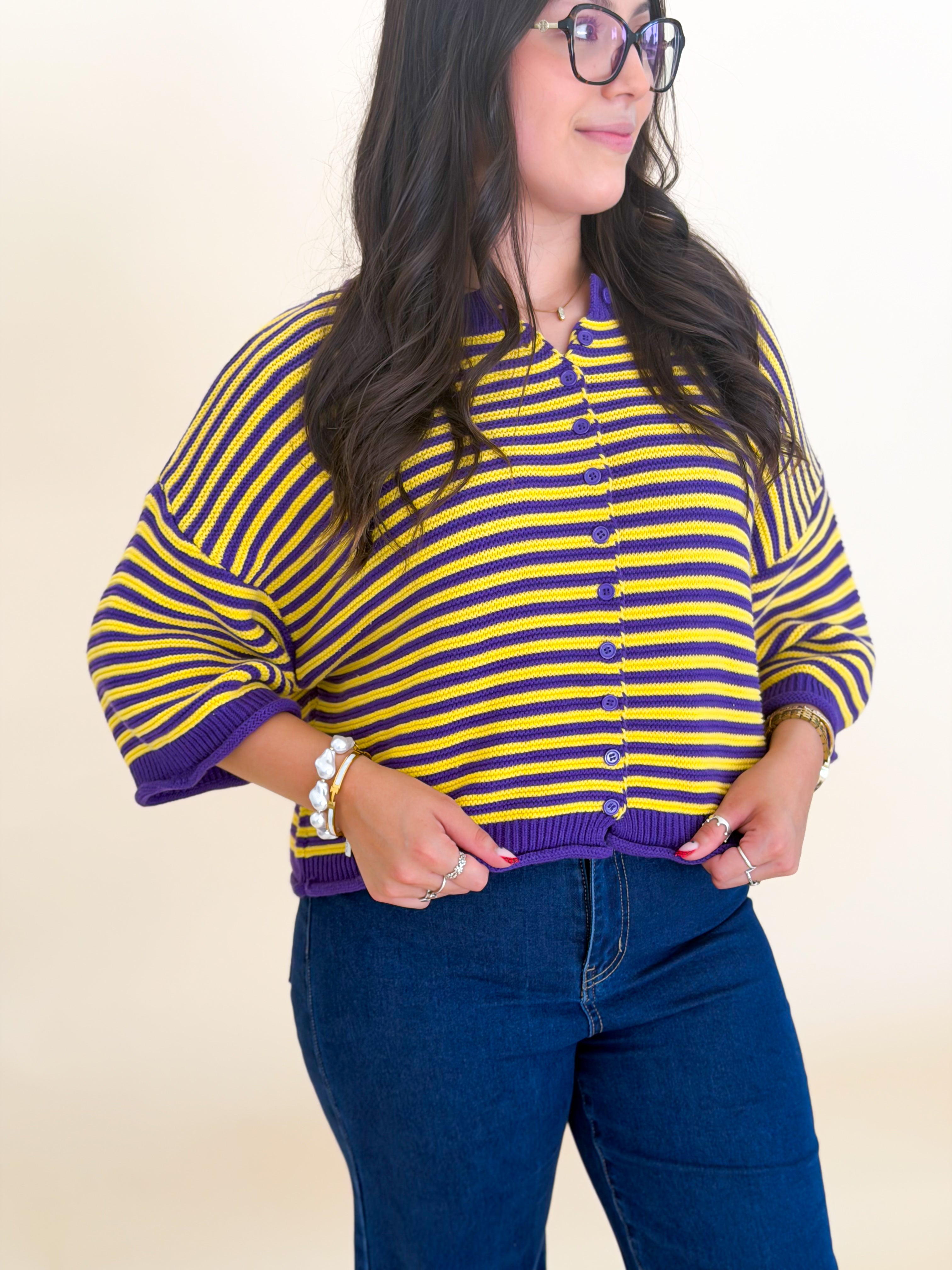 Home Team Cardigan - Purple & Gold