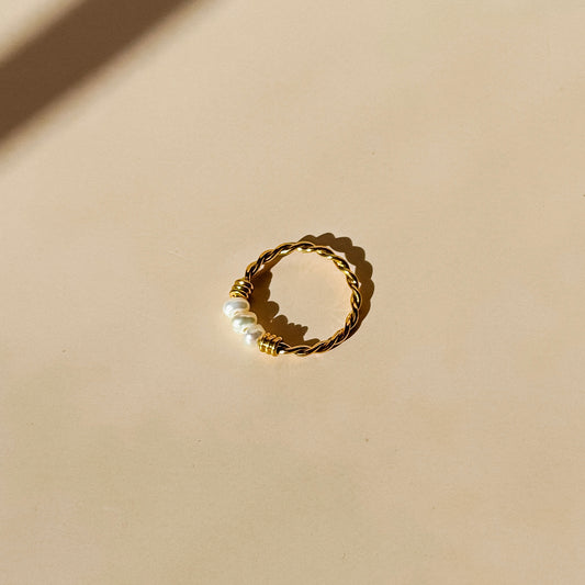 Gold Twisted Pearl Accent Ring