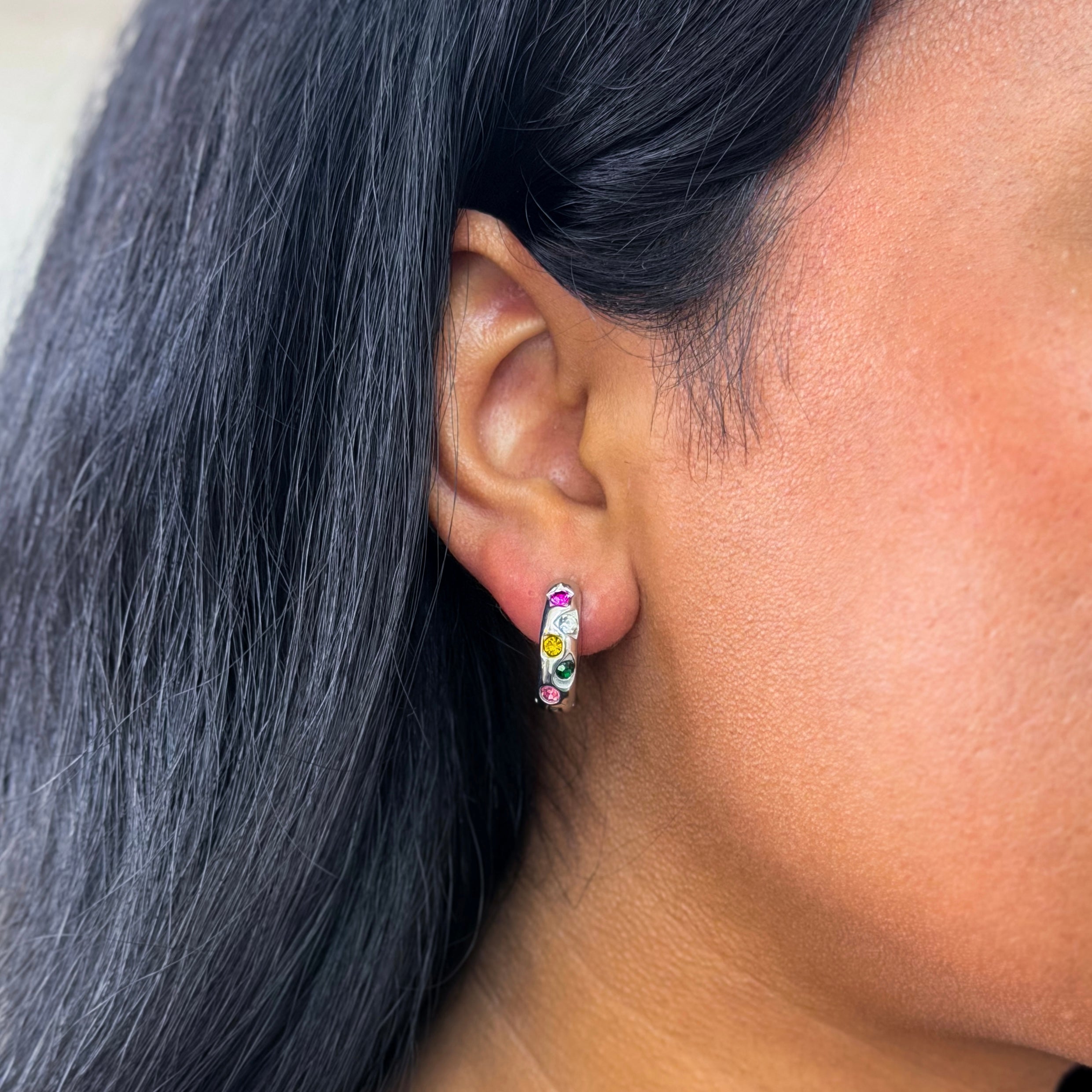 Mixed CZ Accent Mini Hoop Earrings