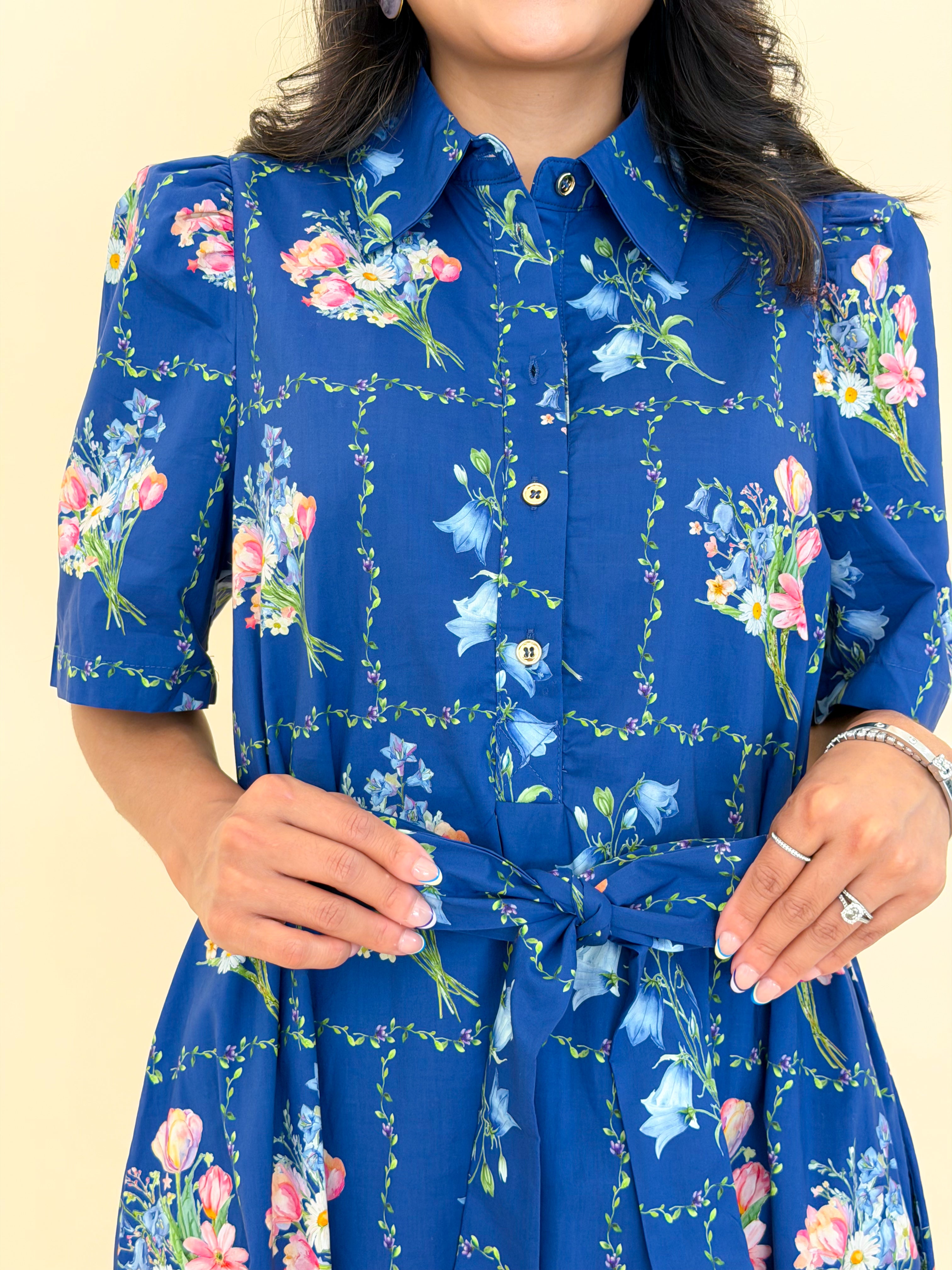 Navy Blooms Midi Dress