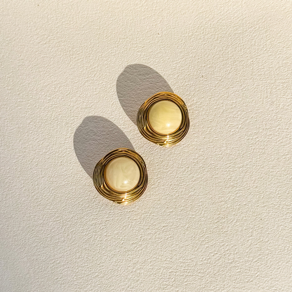 Marble Halo Round Statement Earrings