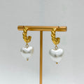 Pearl Heart Charm Hoop Earrings