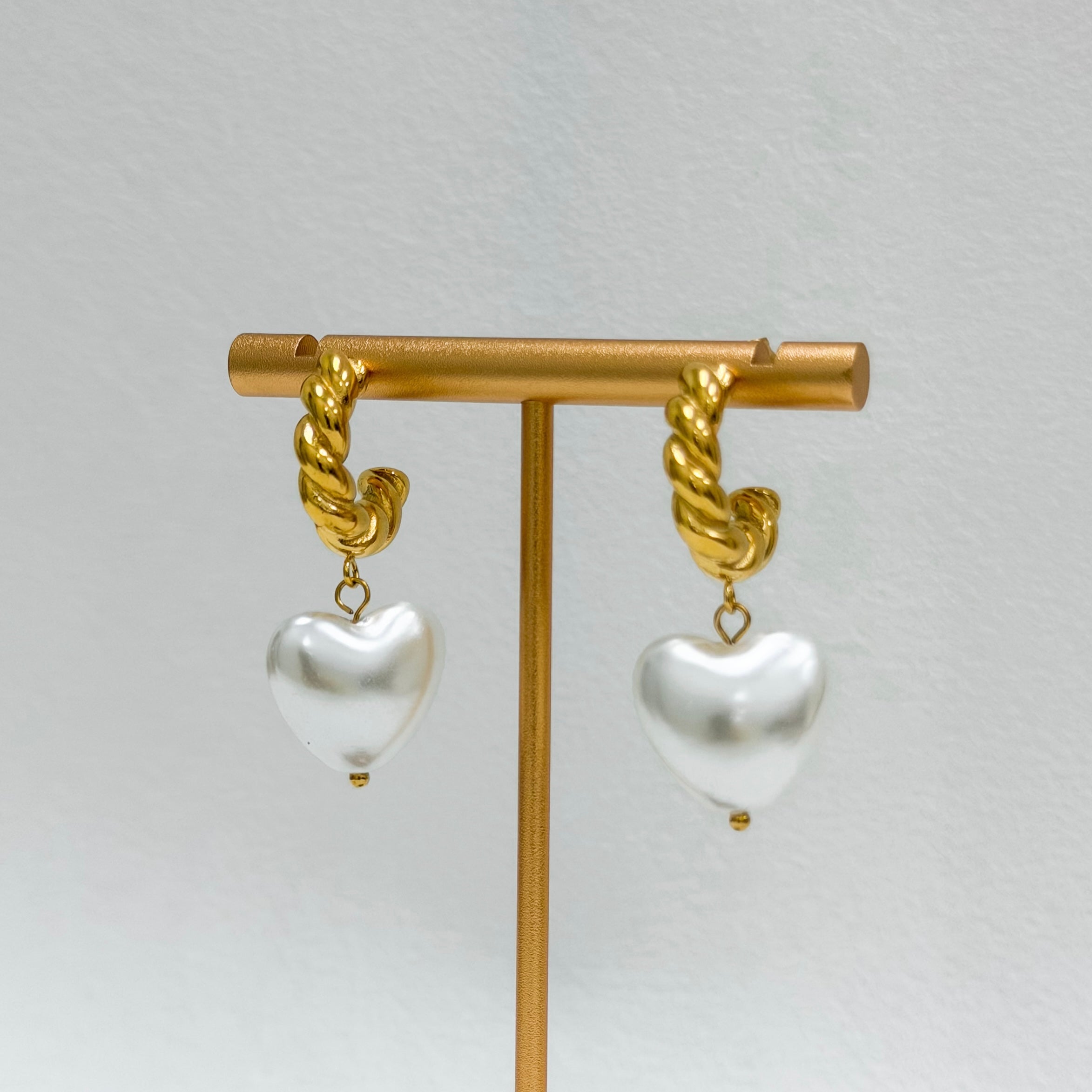 Pearl Heart Charm Hoop Earrings