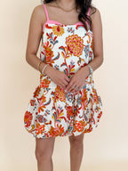 Floral Print Bubble Hem Adjustable Straps Dress
