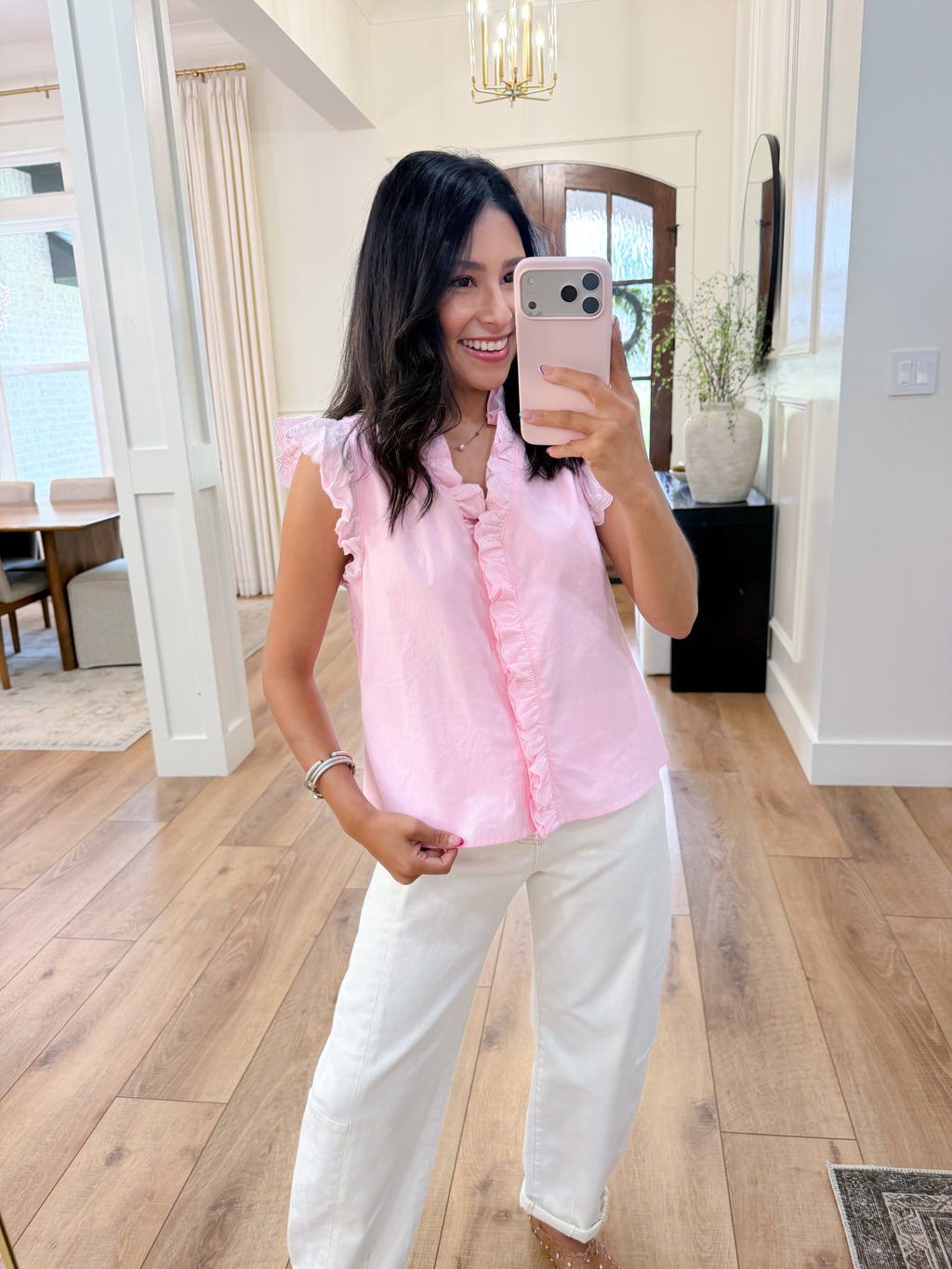 Lace Trim Ruffled Button Down