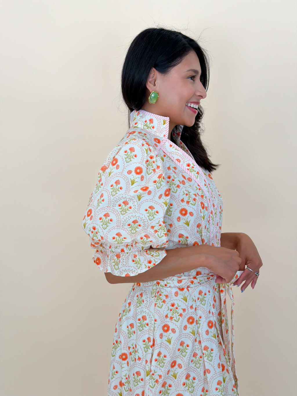 Orange Floral Midi Dress