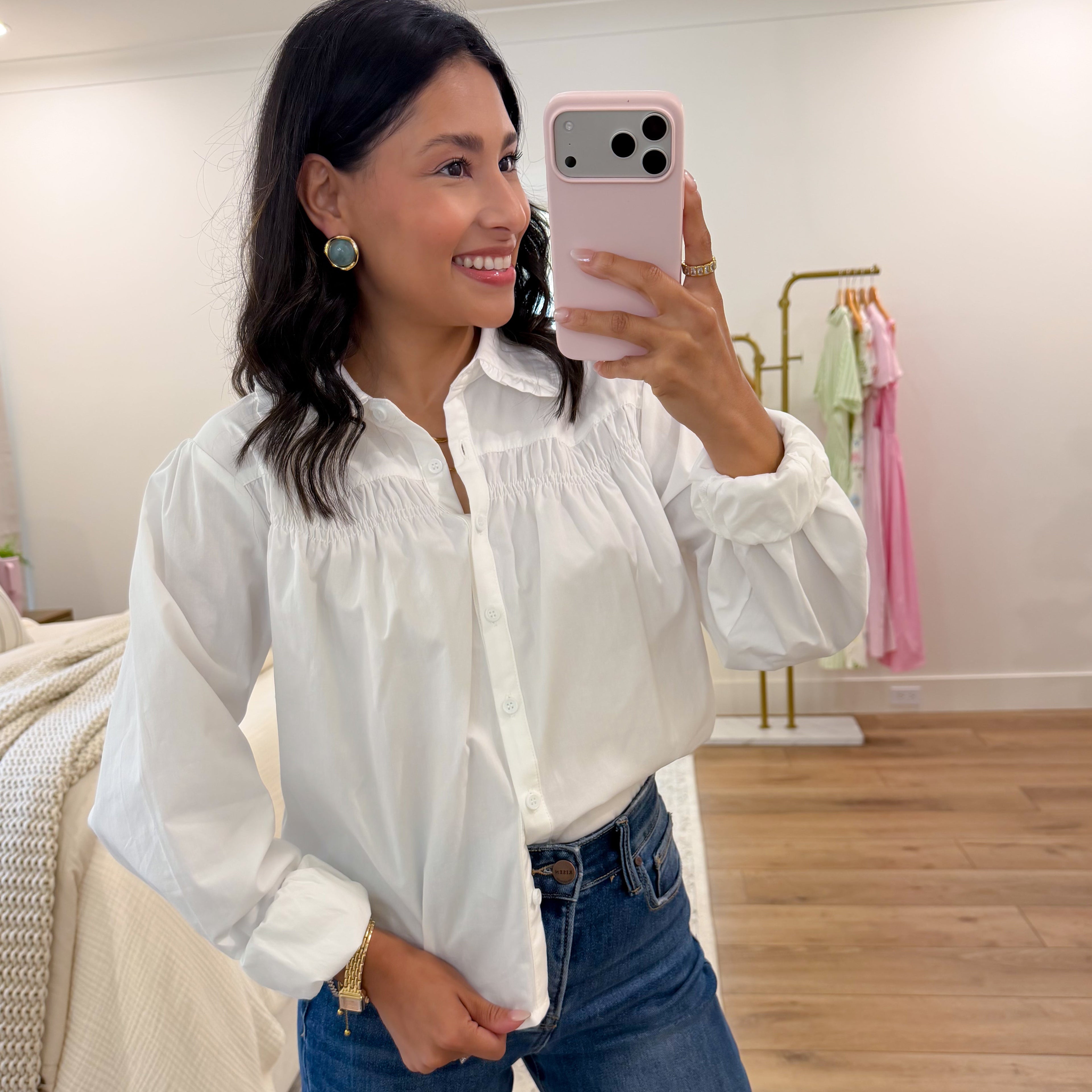 White Detail Button Down Shirt
