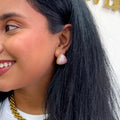 Pink Quartz Molten Stone Triangle Stud Earrings